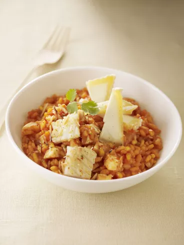 Risotto au Ketchup Amora ®, poisson et chèvre