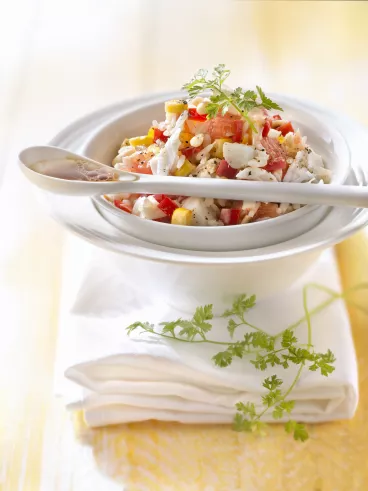 Salade de riz au cabillaud et pamplemousse avec Maille®