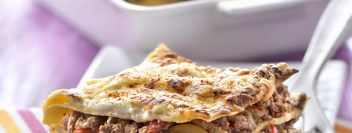 Lasagnes de bœuf épicé, poivrons et oignons rouges avec Planta Fin®